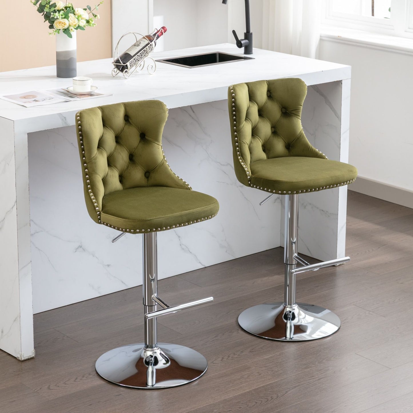 Swivel Adjustable Height Barstools Set of 2
