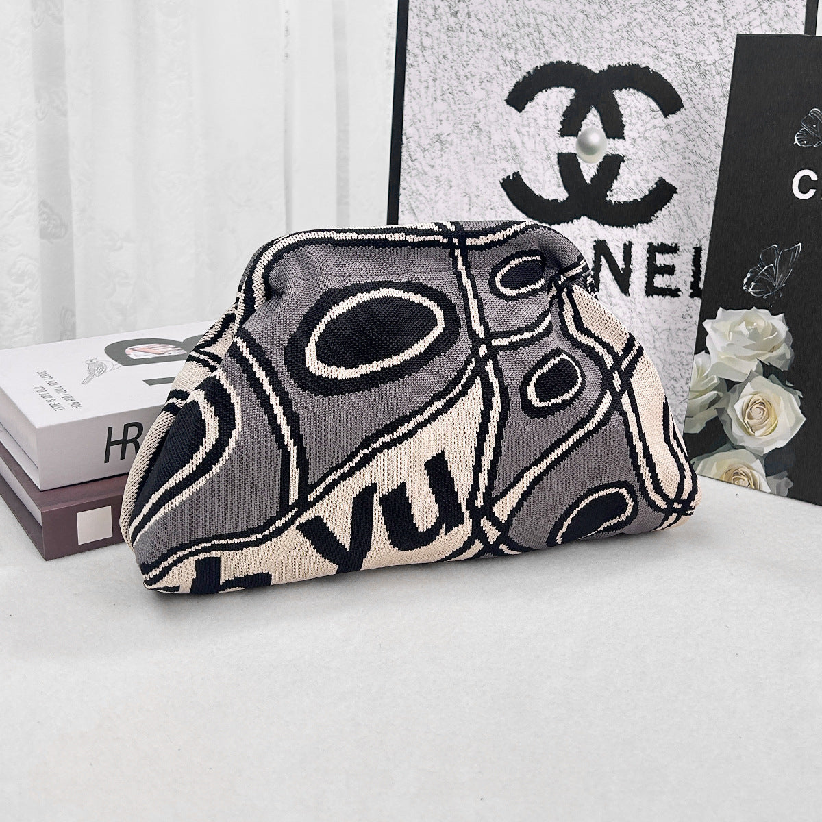 Womens Knitted Bag Striped Clutch