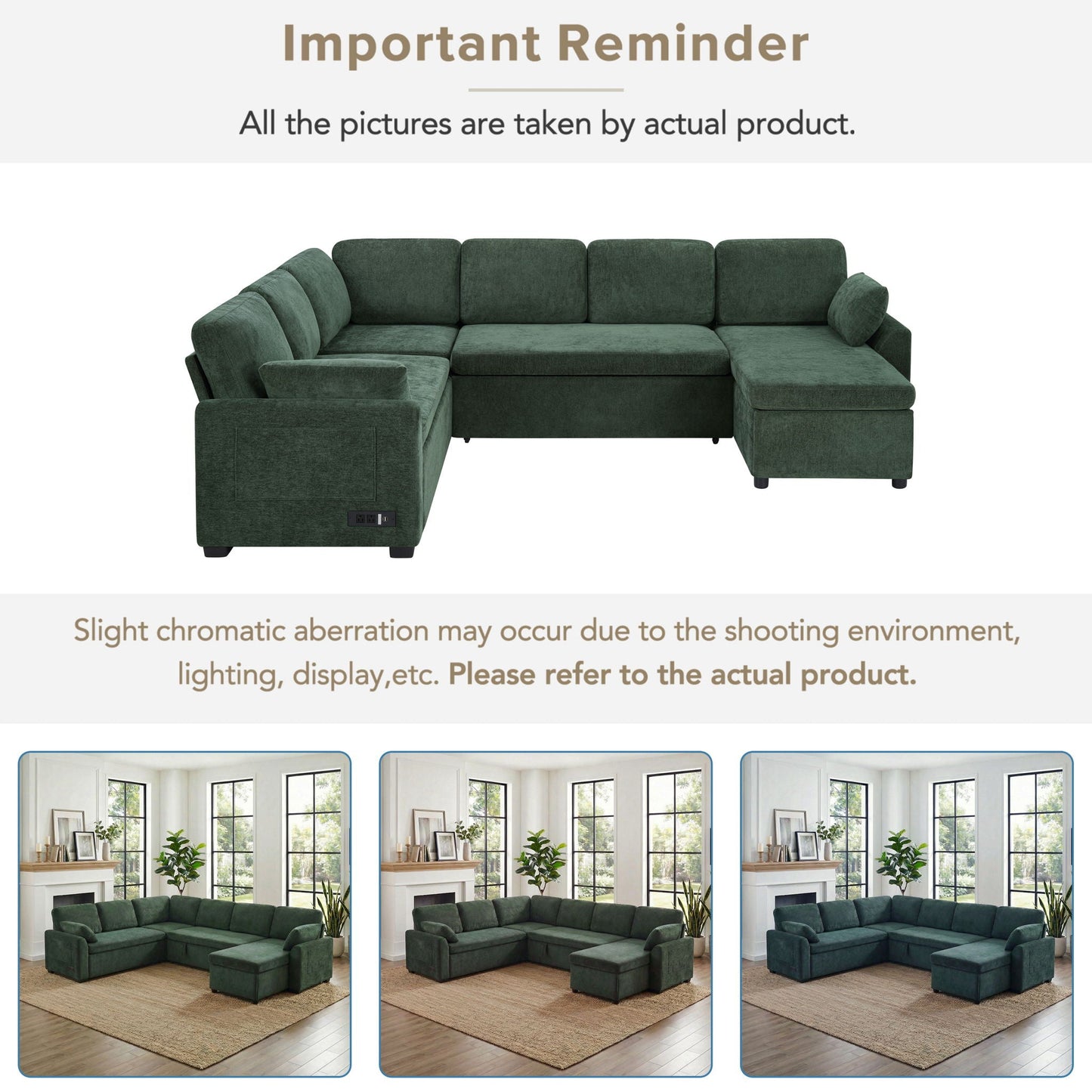 Convertible U-Shaped Sectional Sofa Bed With Reversible Chaise