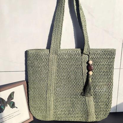Elegant Straw Shoulder Bag – Women’s Premium Large Beach Tote, Commuter Woven Purse