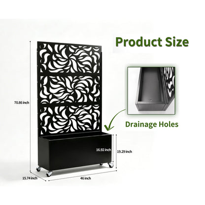 70.87" H × 46.06" W Leaf Pattern Privacy Screen with Planter Box