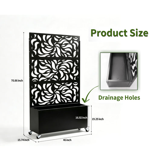 70.87" H × 46.06" W Leaf Pattern Privacy Screen with Planter Box