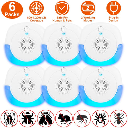 6 Packs Ultrasonic Pest Repellers Plug-In Indoor Pest Control Mouse Repellent Chaser Deterrent for Home Kitchen Office Warehouse Hotel