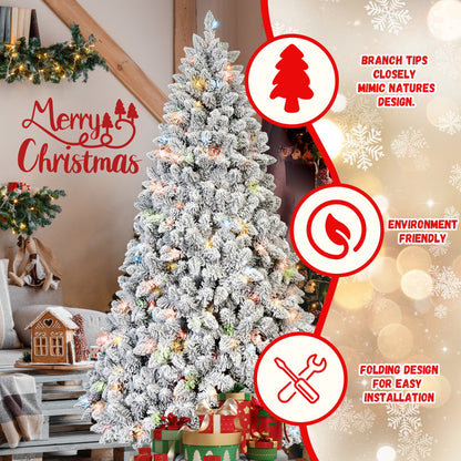 7FT Flocked Christmas Tree with 500 Colorful UL Lights