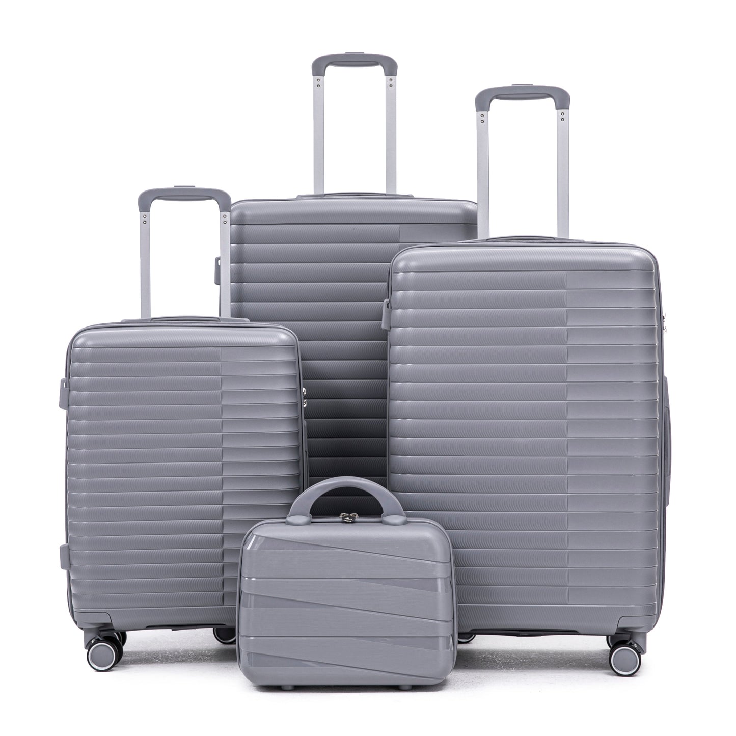 4-Piece PP Spinner Wheel Luggage Set with Cosmetic Case, Light Gray