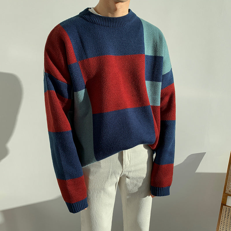 Plaid Couple's Winter Thickened Loose Knitted Sweater