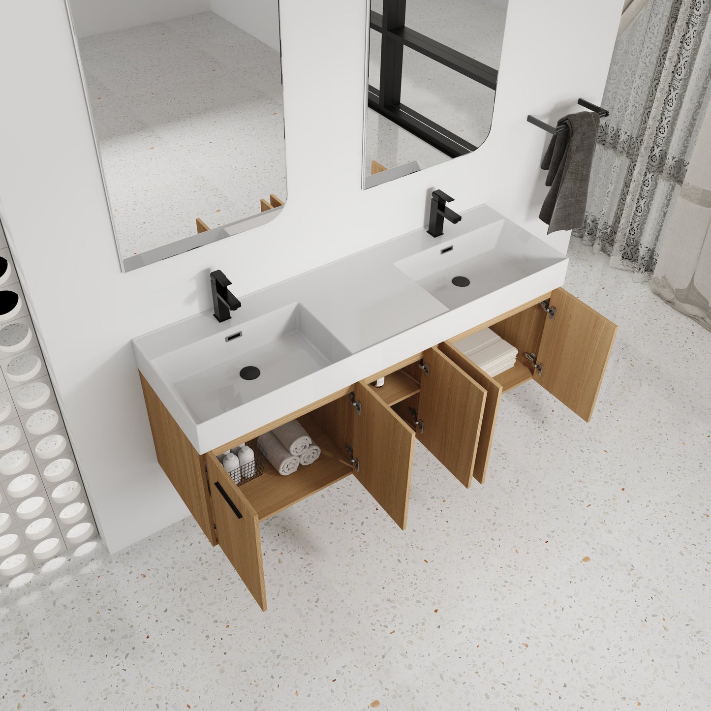 60" Floating Double Sink Bathroom Vanity with Extra-Large Storage