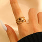 Stainless Steel Openwork Pearl & Tiger Eye Ring