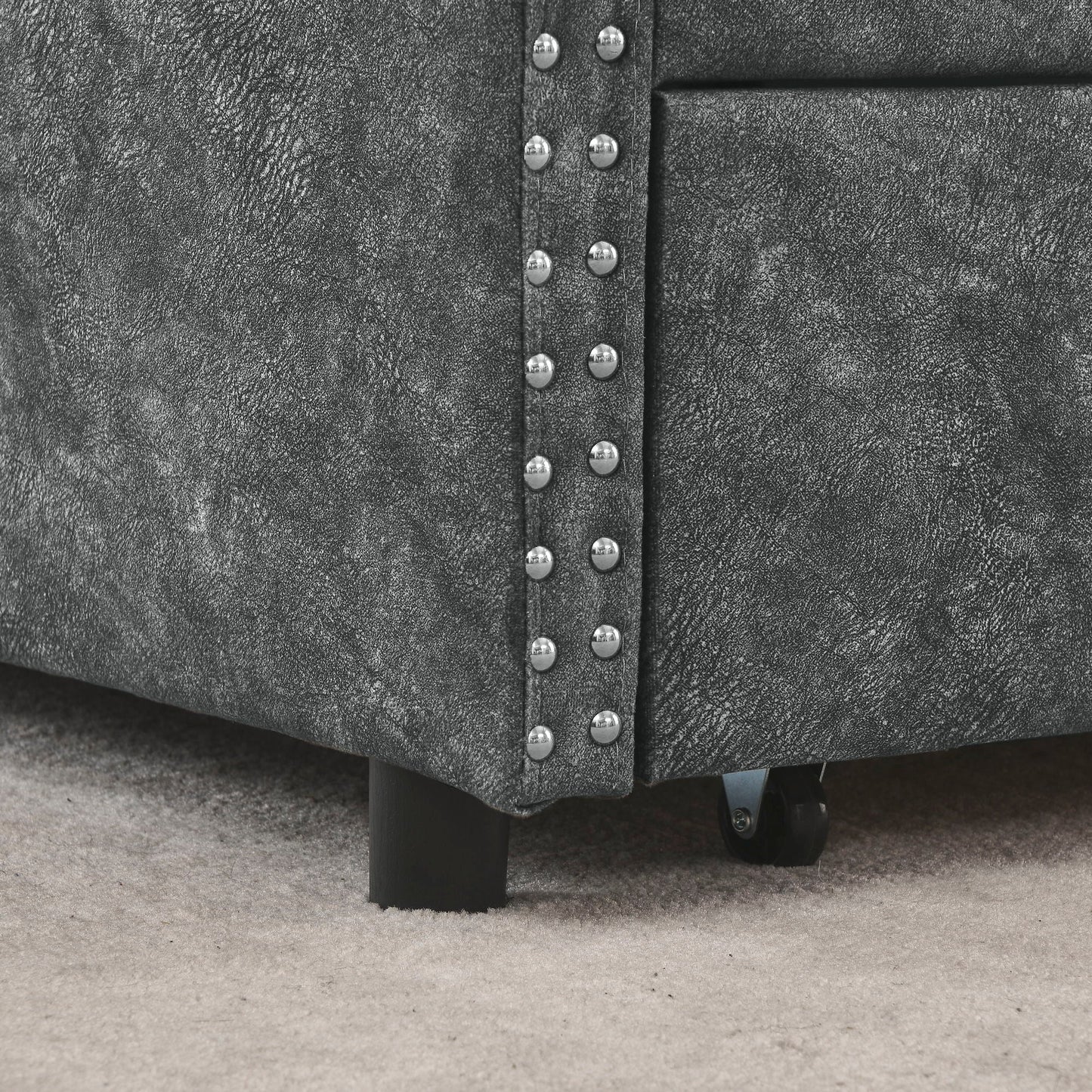 Upholstered Tufted Daybed With 2 Drawers, Waved Arms