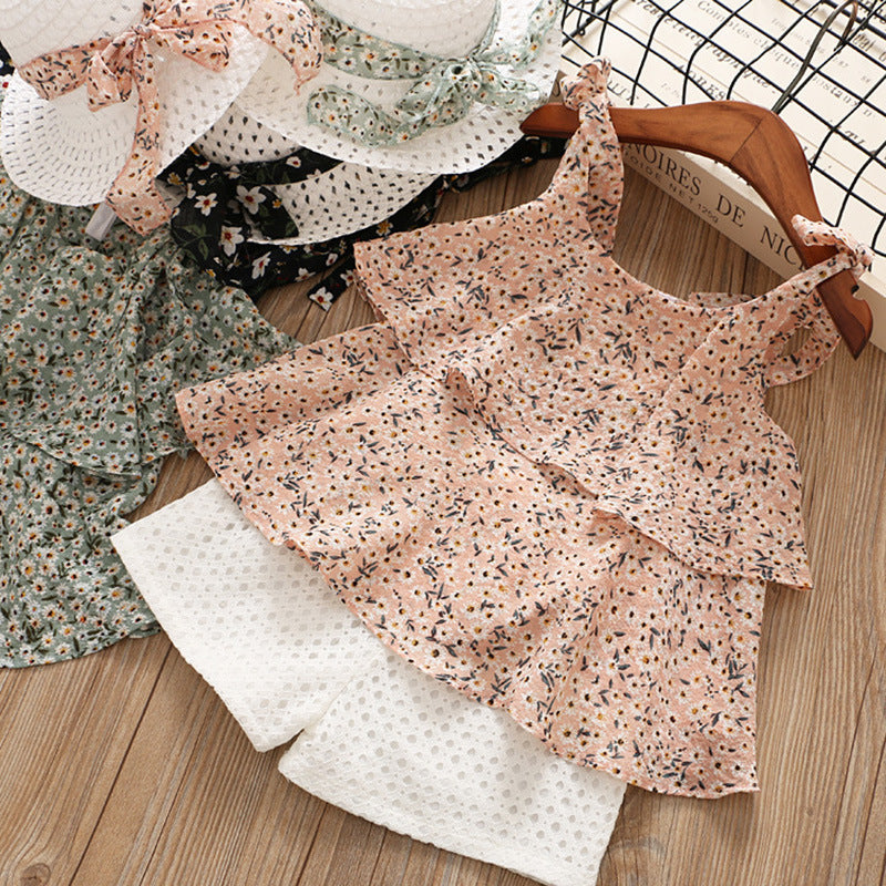 Chiffon Sling Two-piece Suit Floral Girl