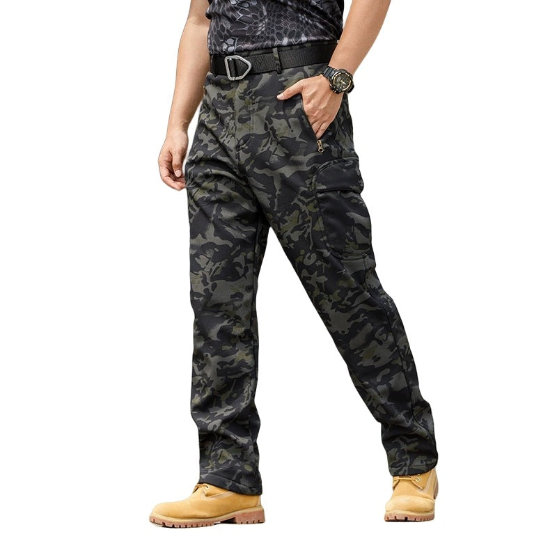 Outdoor Hiking Fleece-Lined Warm Casual Multi-Functional Waterproof And Wear-Resistant Workwear Tactical Pants