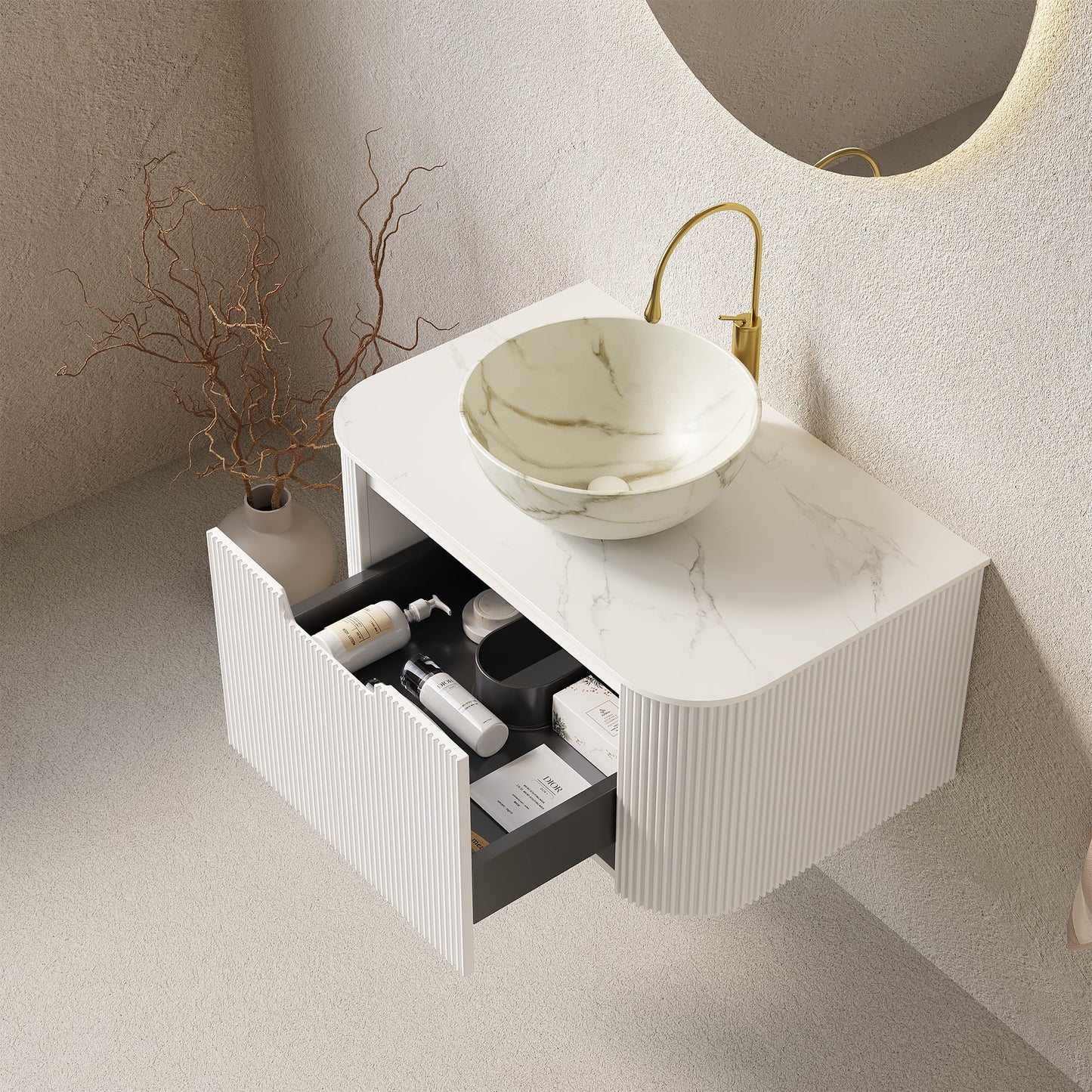 DINA 30" Bathroom Vanity & Sink with Floating Curved Edges