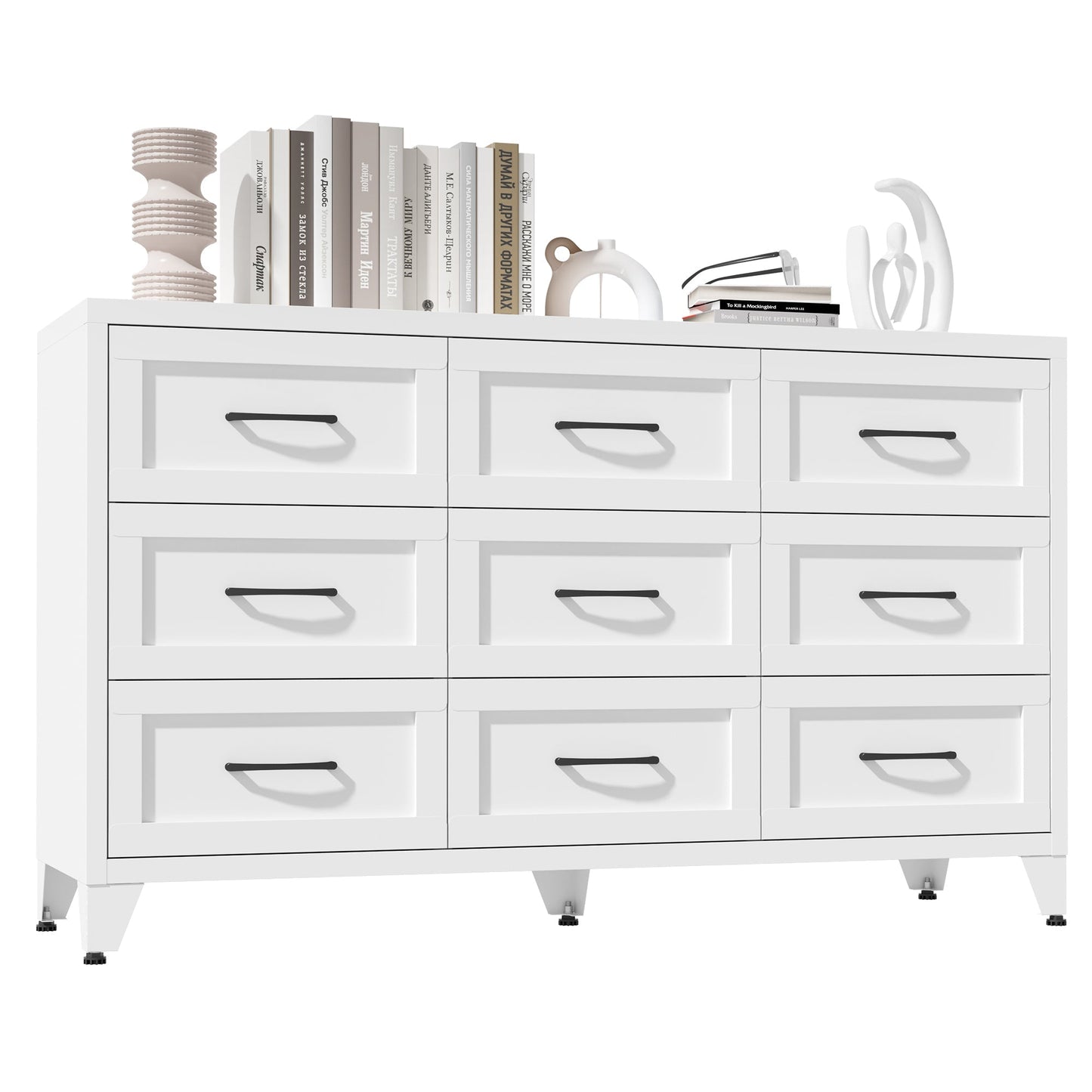 9 Drawer White Metal Dresser with Quiet-Glide Rails