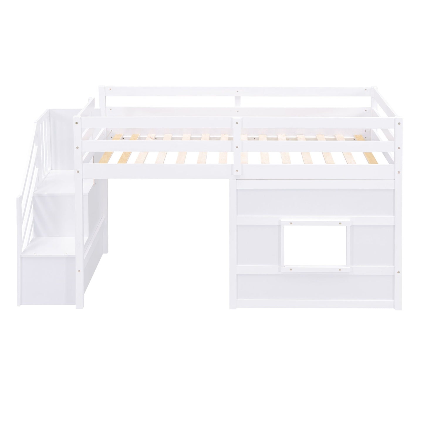 Loft Bed With Storage Staircase, Window & LED Light