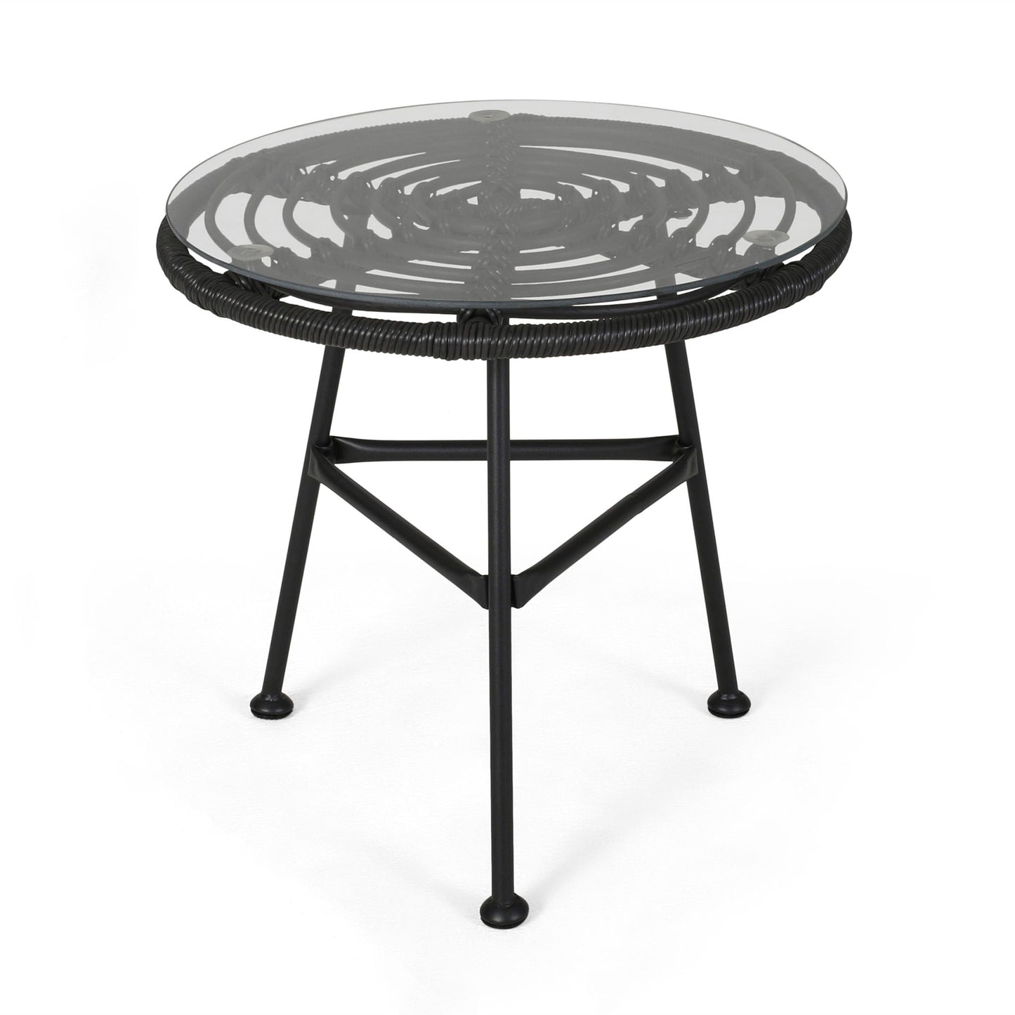 Petrichor Outdoor Side Table with Tempered Glass and Steel Frame