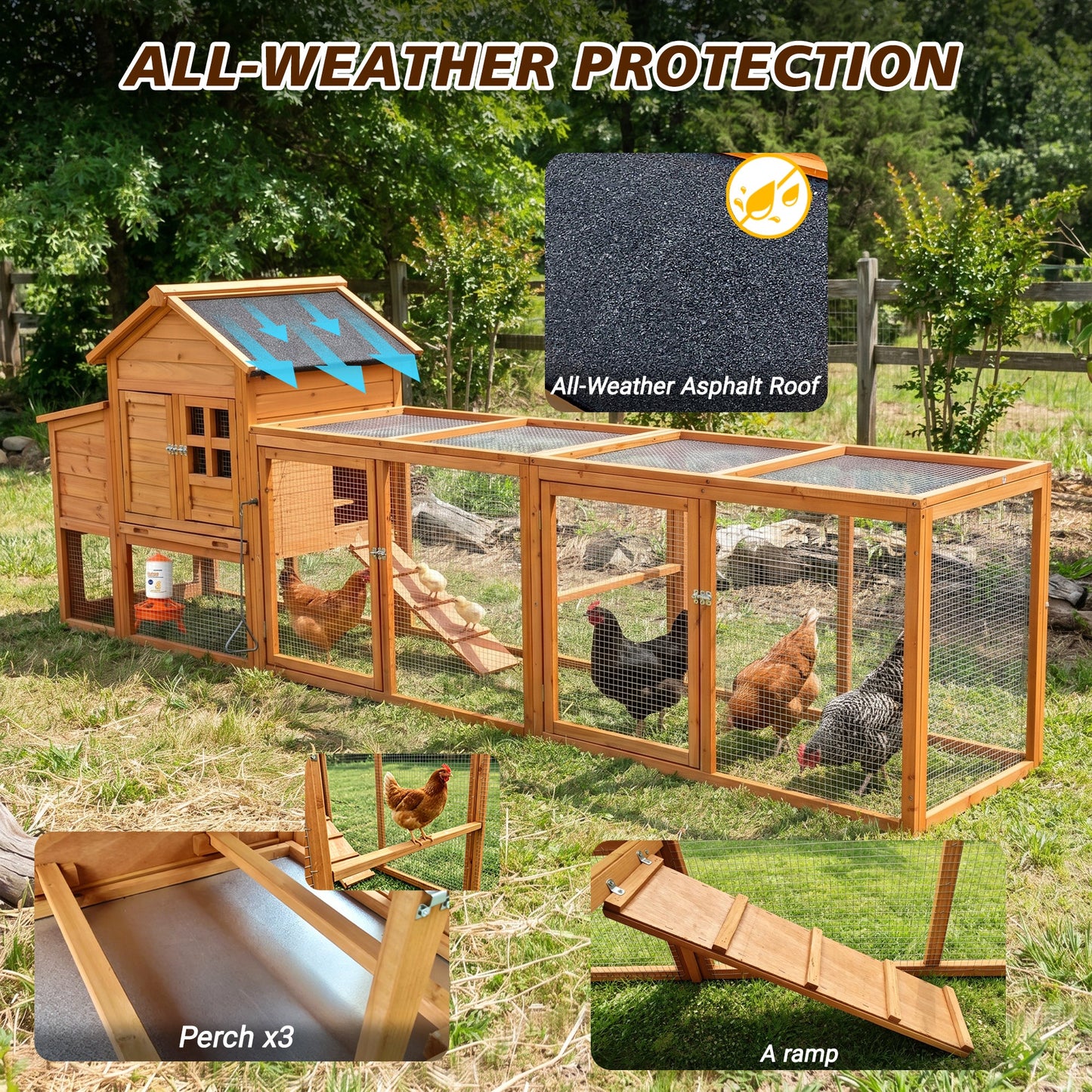 Large Chicken Coop with Nest Box and Run