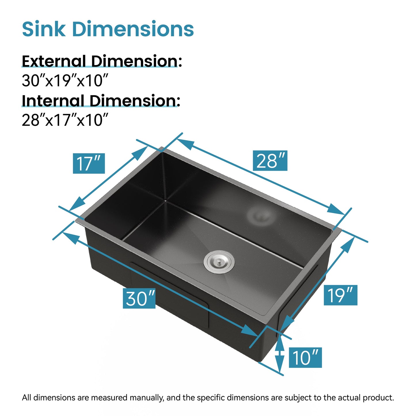 Stainless Steel Kitchen Sink 30"x19" Single Bowl Undermount