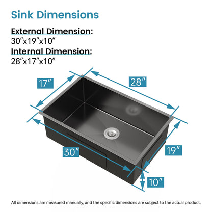 Stainless Steel Kitchen Sink 30"x19" Single Bowl Undermount