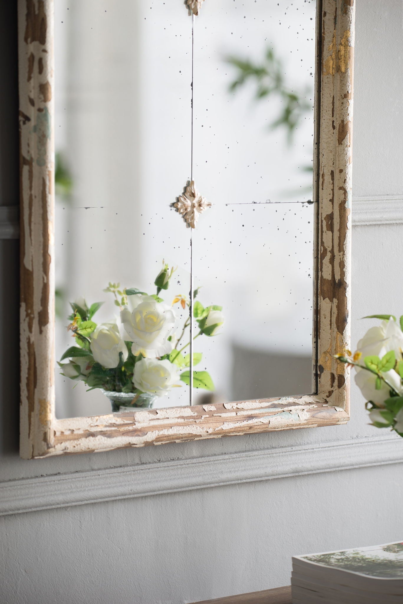 Large & Framed Wall Mirror, Arched Mirror With Decorative Window Look For Living Room - Cream