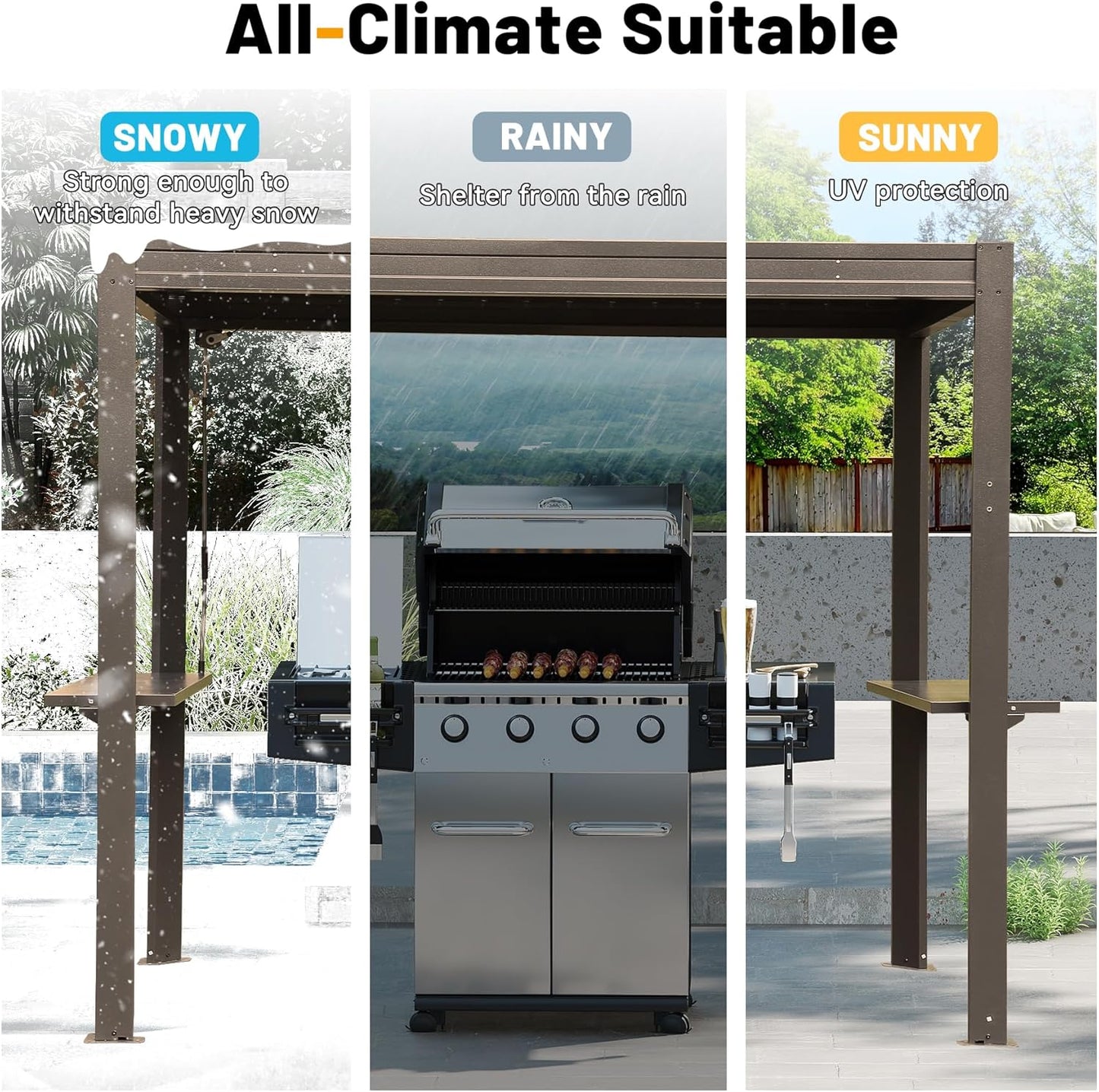 8x5 Ft Grill Louvered Pergola with Adjustable Roof and Built-in Gutter
