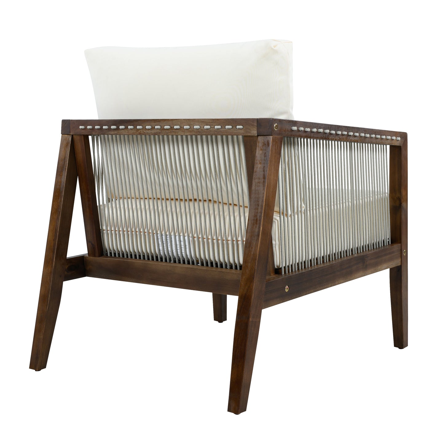 Outdoor Club Chair, Acacia Wood Frame with Rope Back, Water-Repellent