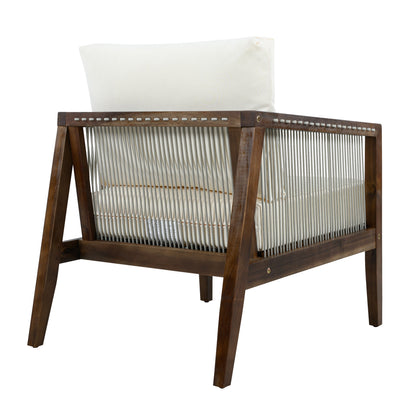 Outdoor Club Chair, Acacia Wood Frame with Rope Back, Water-Repellent
