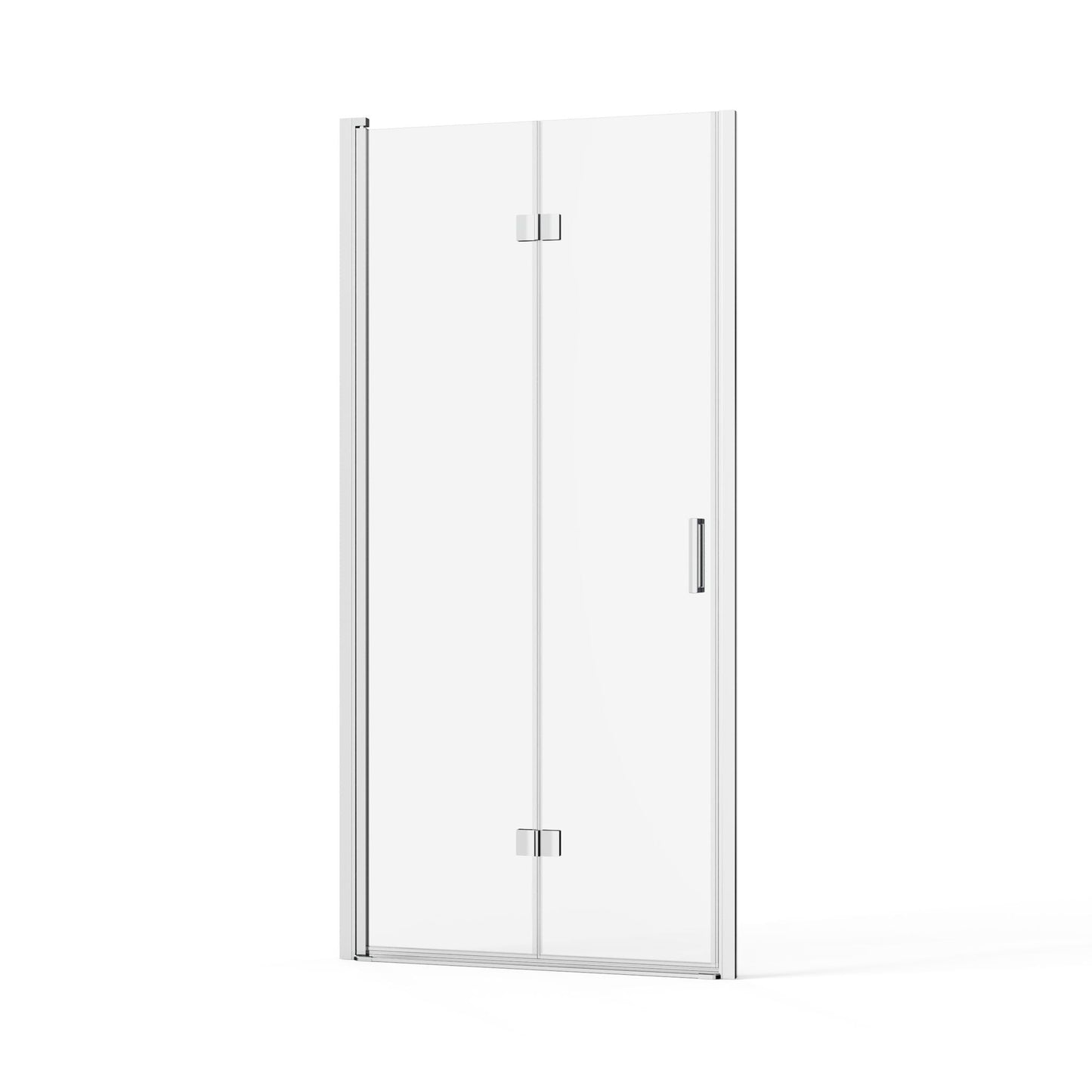 Bifold Frameless Glass Shower Door With Pivot Swing Panel, Tempered Clear Glass
