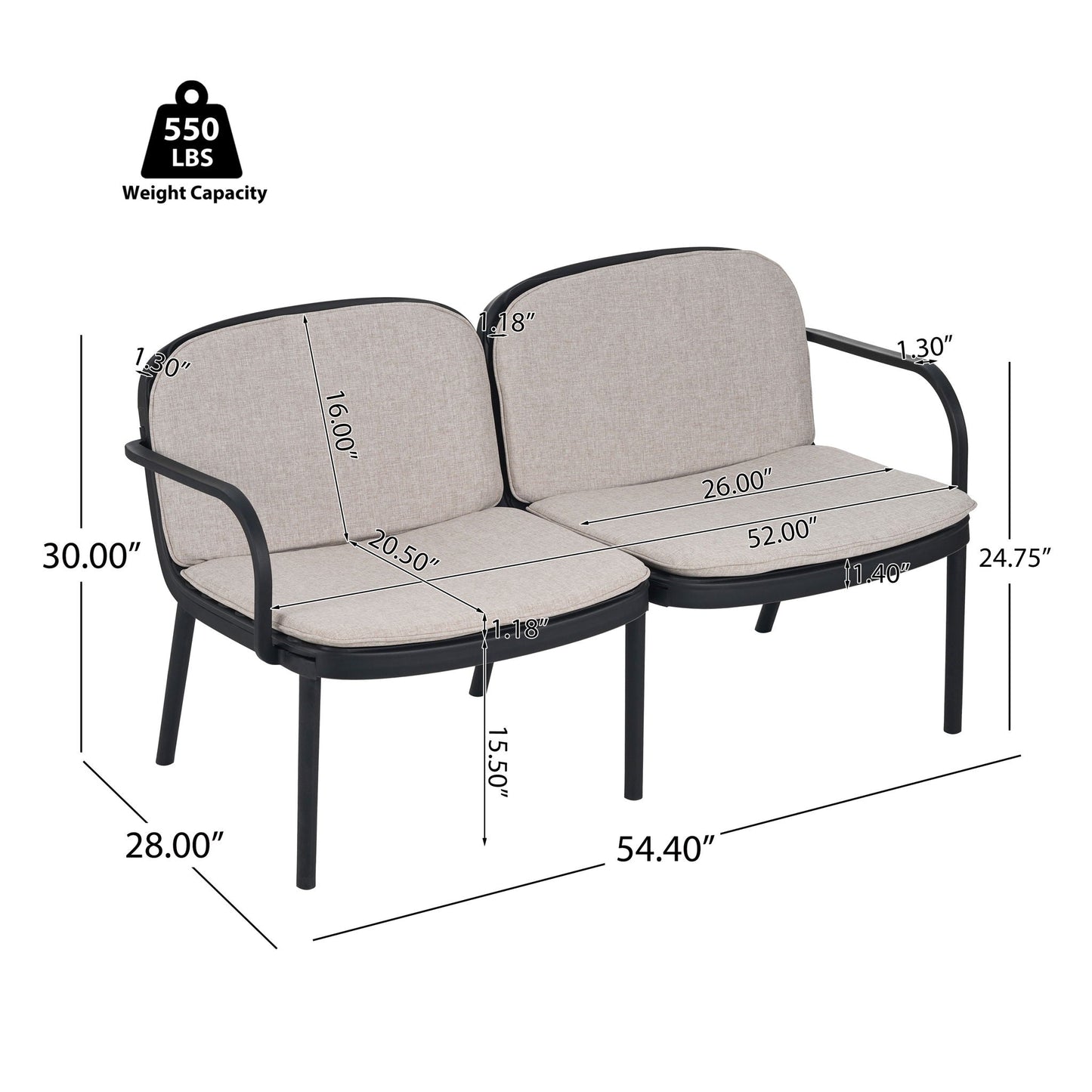 Luna Outdoor Patio 3 Pieces Chat Set