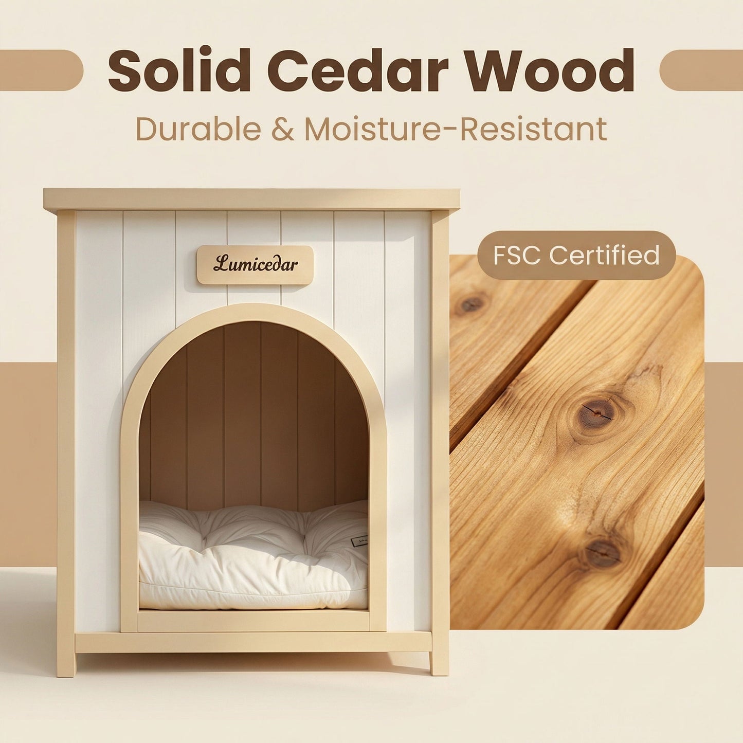 Indoor Dog House With Removable Cushion, Pet House For Cats & Small Dogs - Cream White / Light Yellow