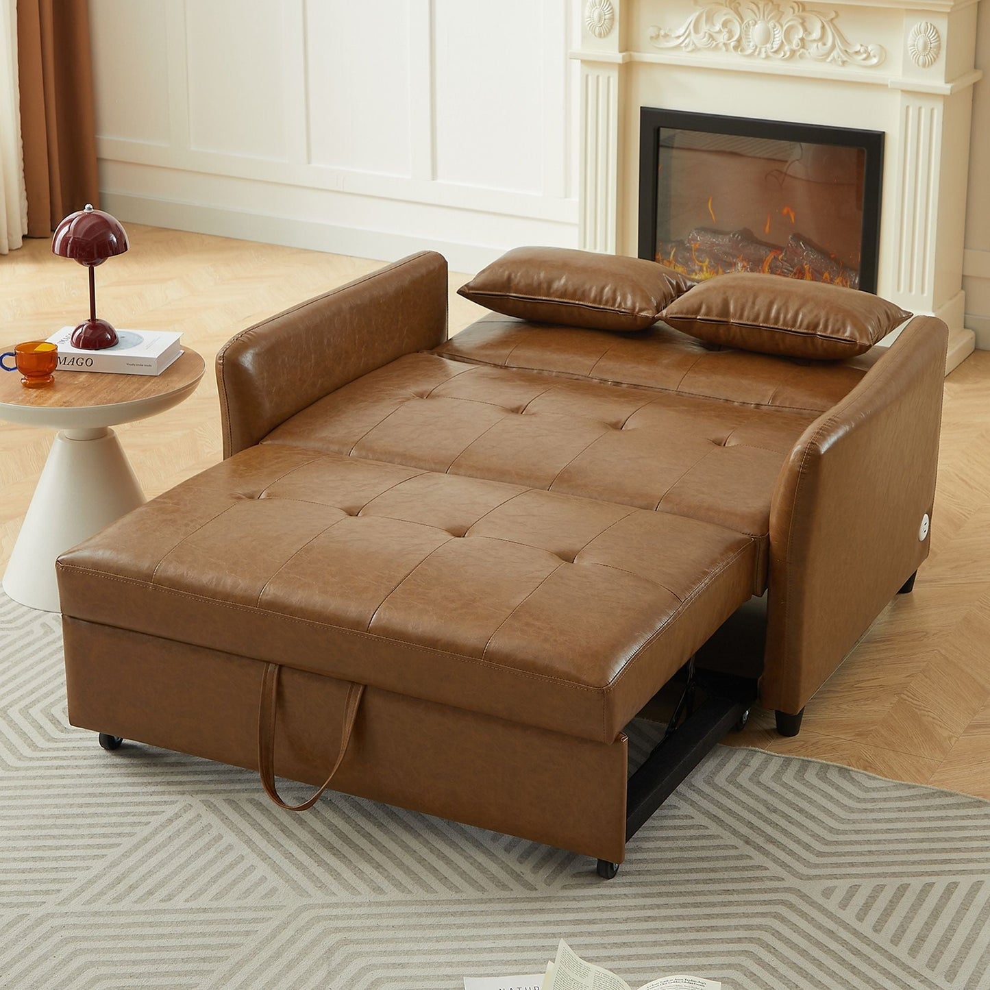 Convertible Sleeper Sofa Bed With 3 USB Ports