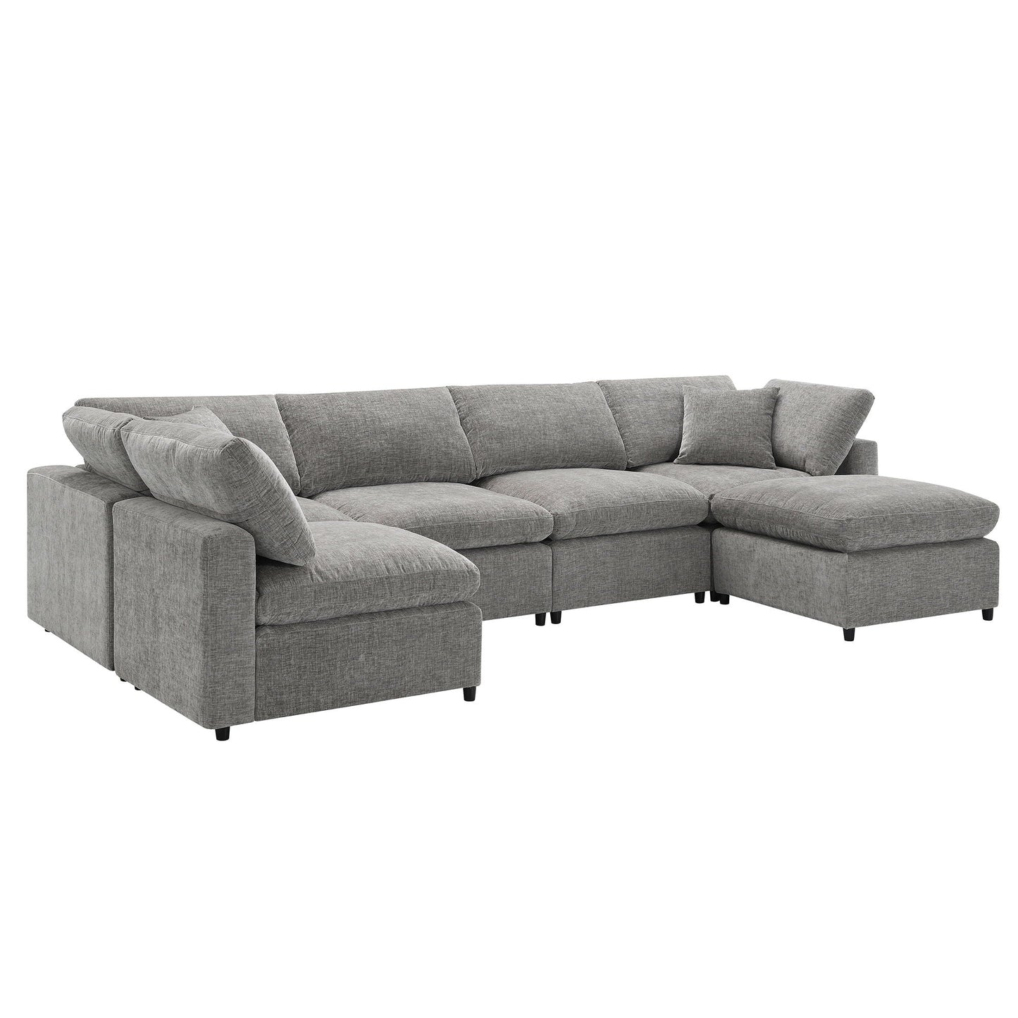 Modern Modular Cloud Sofa Bed, 6 Seat Sectional Couch Set With Ottoman, Free Combination, Convertible U Shaped Sleeper Sofa For Living Room