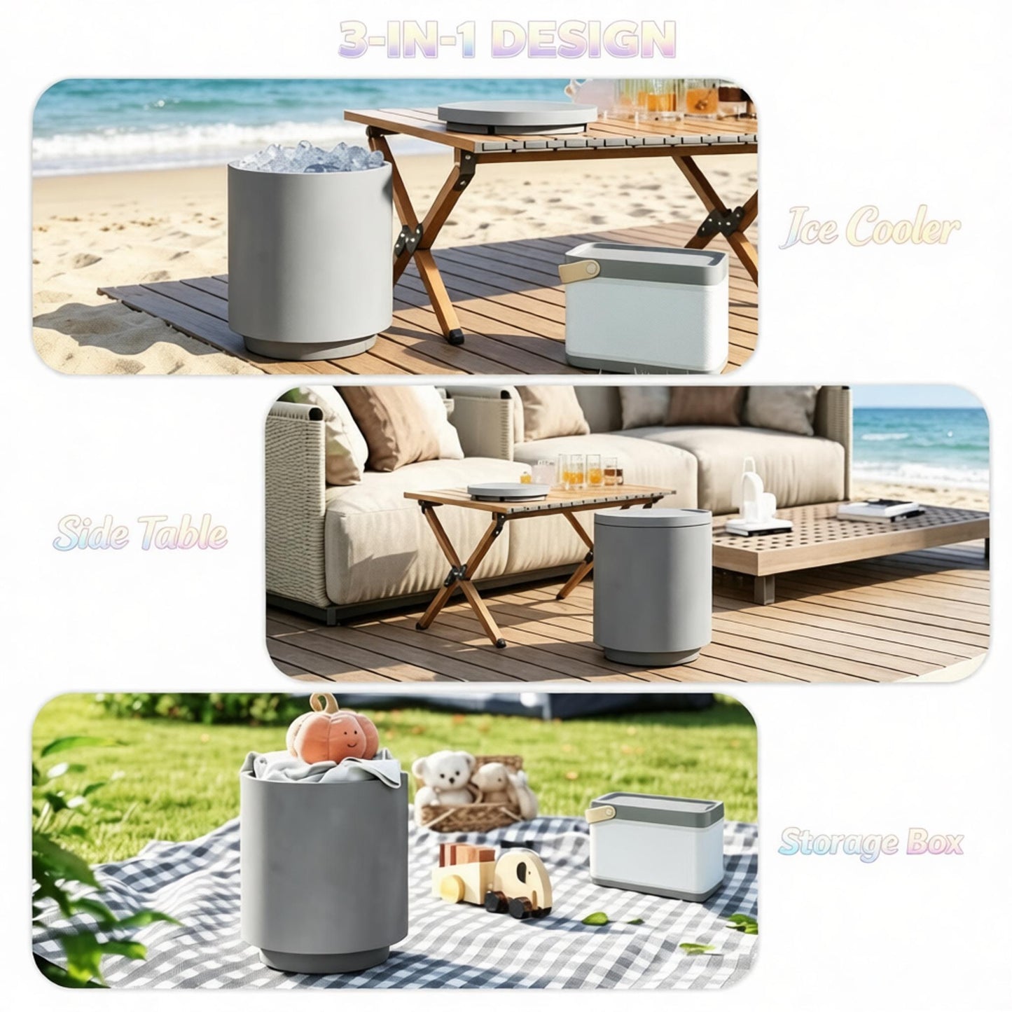 Portable Storage Box, Pool Ice Cooler, Cooler Side Table, Modern Balcony Table
