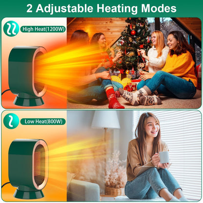 1200W Oscillating Electric Space Heater Mini Desk Heater with 2 Modes 3S Fast Heating Tip-over Overheat Protection for Home Office