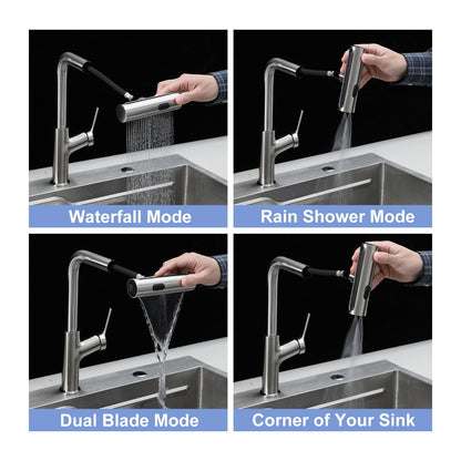 Drop-In Kitchen Sink With Pull-Out Faucet And Soap Dispenser