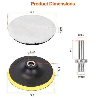 5Pcs 6" Buffing Polishing Pads Car Plush Buffing Waxing Wheels Mop Set with M14 Drill Screw for Car Polisher Drill Adapter