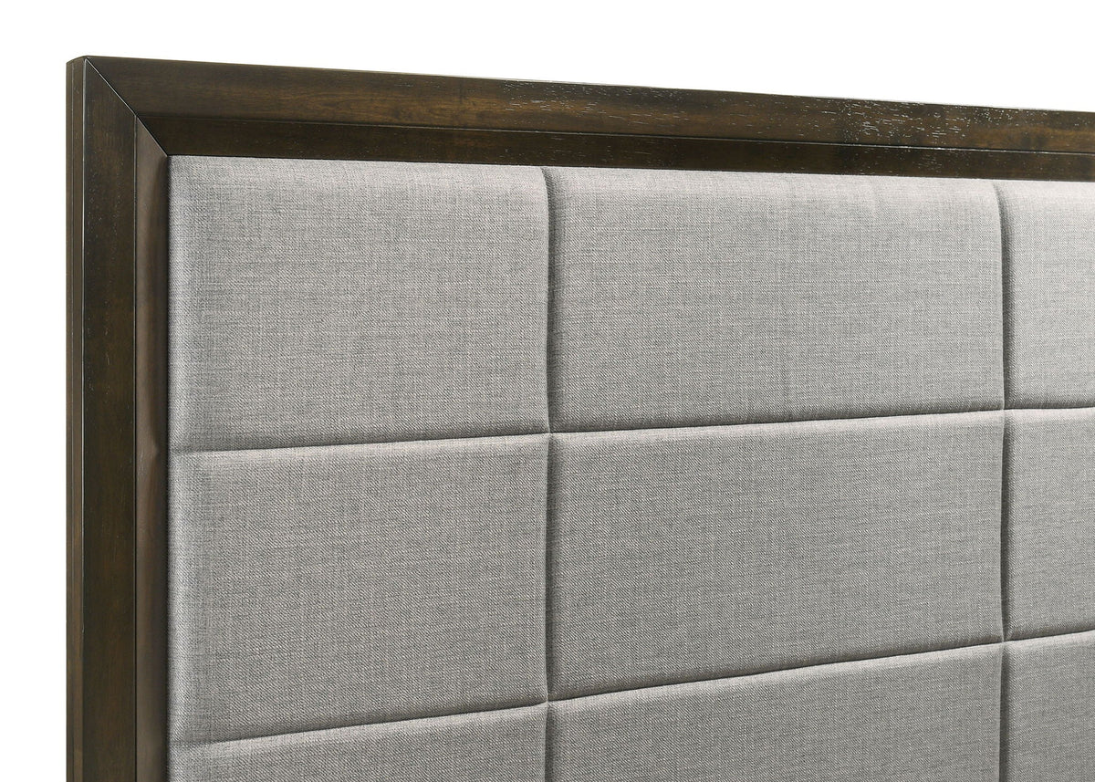 Atlas 63-inch Eastern King Upholstered Panel Bed Grey and Dark Oak