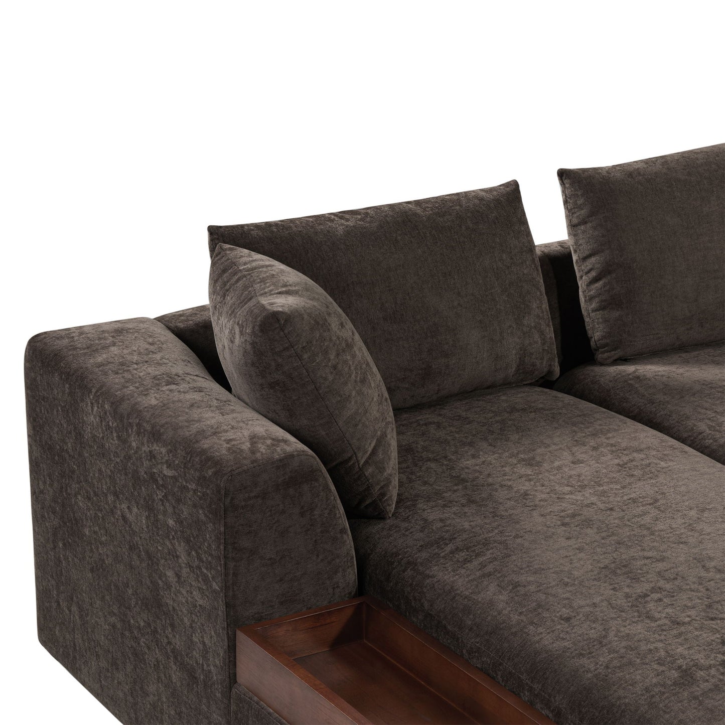 Modern L Shaped Sectional Sofa With Upholstery And Wooden Storage