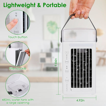 4 In 1 Portable Air Conditioner Fan Evaporative Air Cooler Water Mist Cooling Fan for Desktop 3 Speeds Nightlight