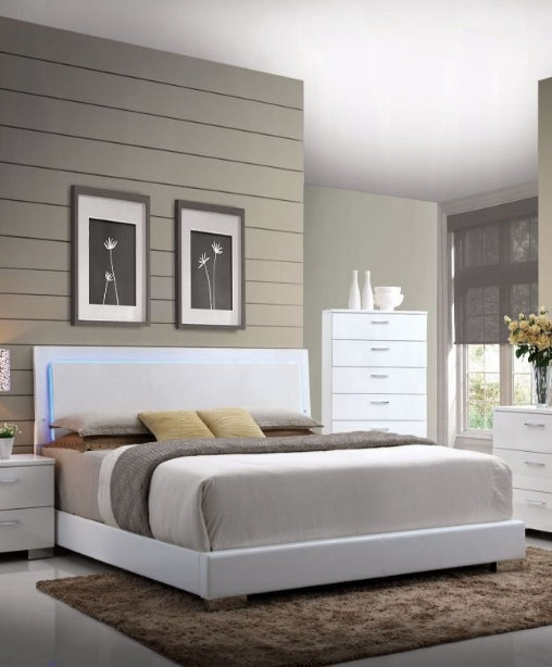 Lorimar White Faux Leather Panel Bed