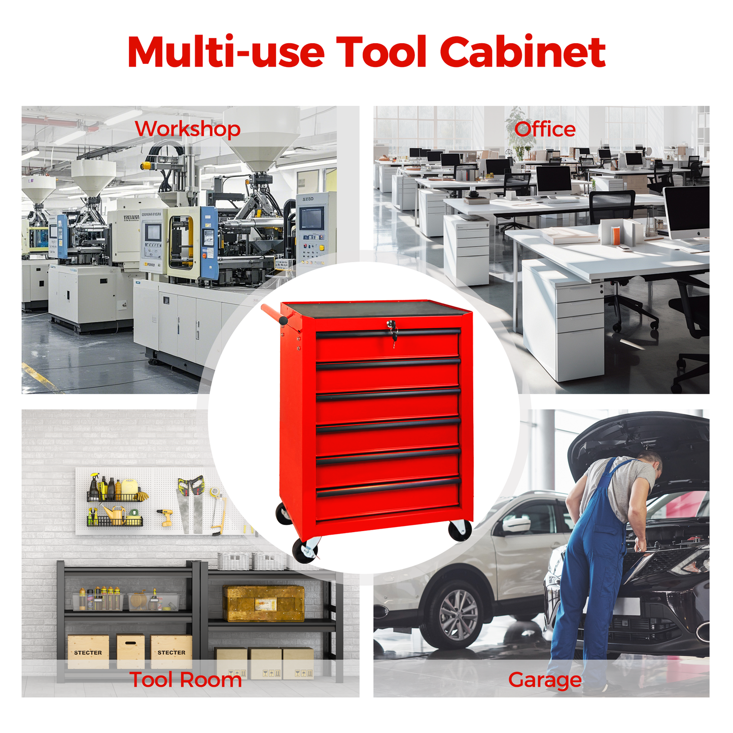Rolling Metal Tool Chest with 6 Drawers, 20" Steel Storage Cabinet