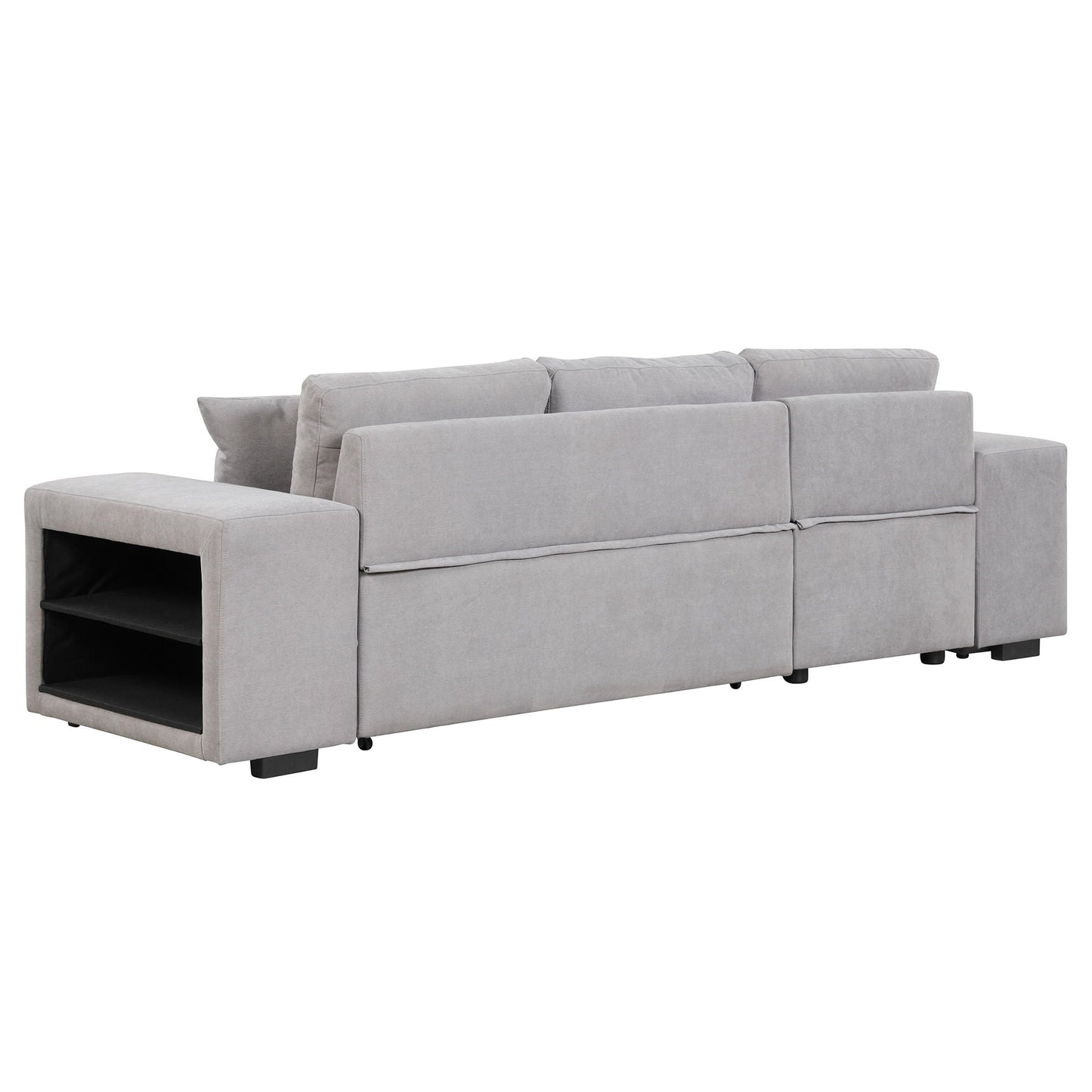Modern L-Shape 3 Seat Reversible Sectional Couch, Pull Out Sleeper Sofa With Storage Chaise And 2 Stools For Living Room Furniture Set