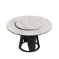 Modern Sintered Stone Dining Table With Round Turntable And Metal Pedestal - White