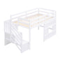 Loft Bed With Storage Staircase, Window & LED Light