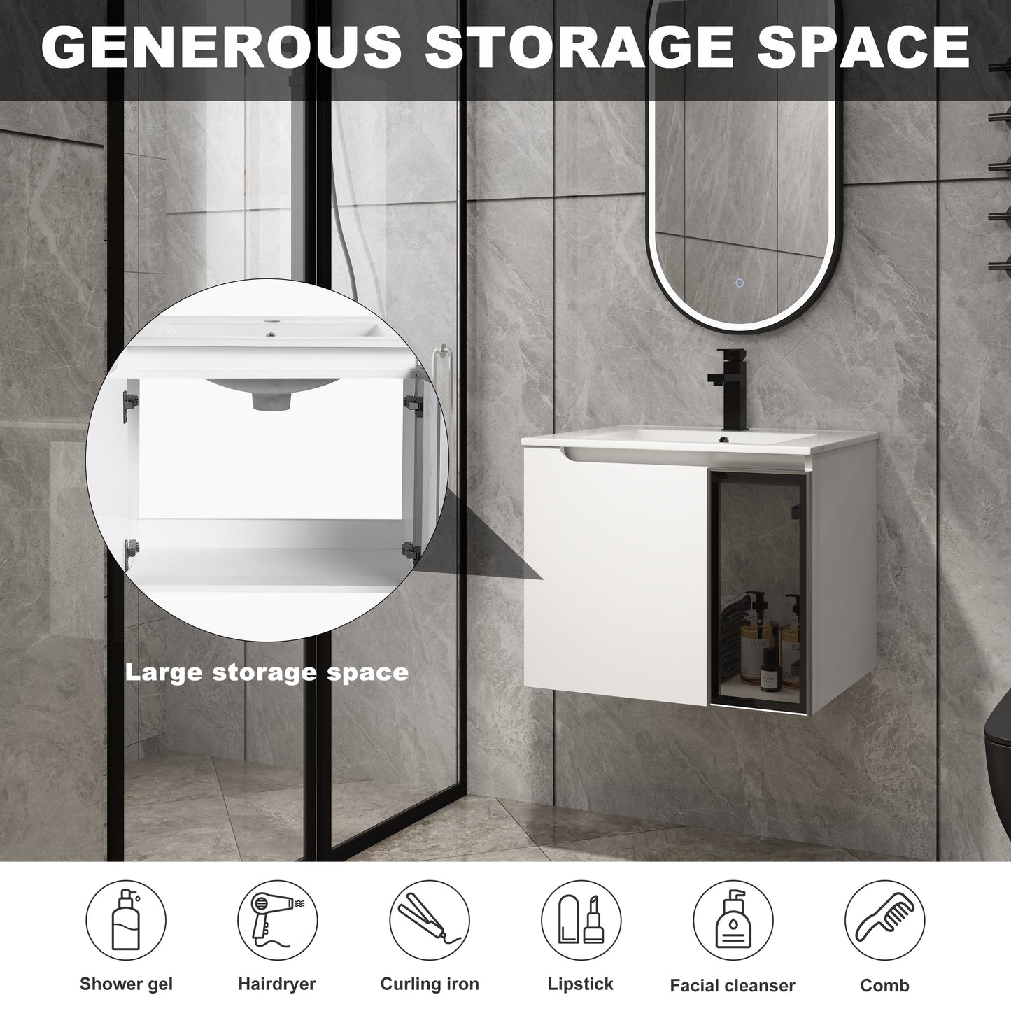 24" Wall-Mounted Bathroom Vanity With Ceramic Sink