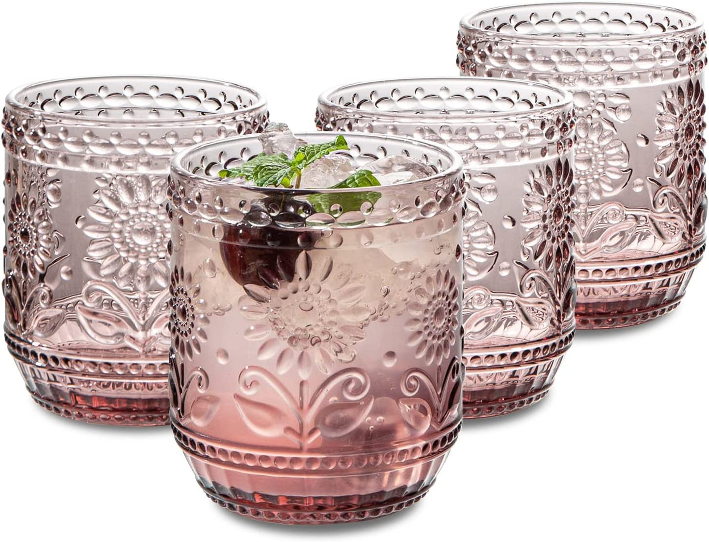 Vintage Relief Glass Cup Flower Patter