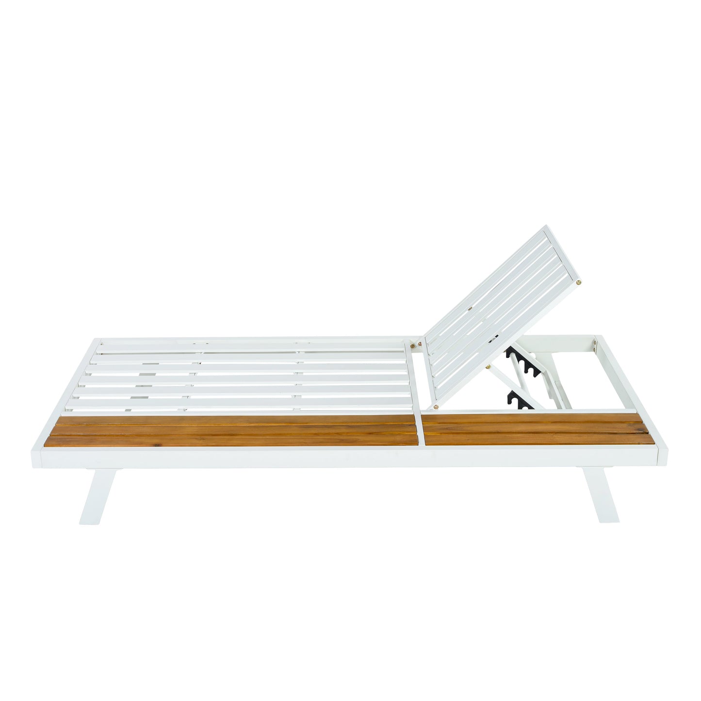 White Iron + Teak Finish Chaise Lounge Frame
