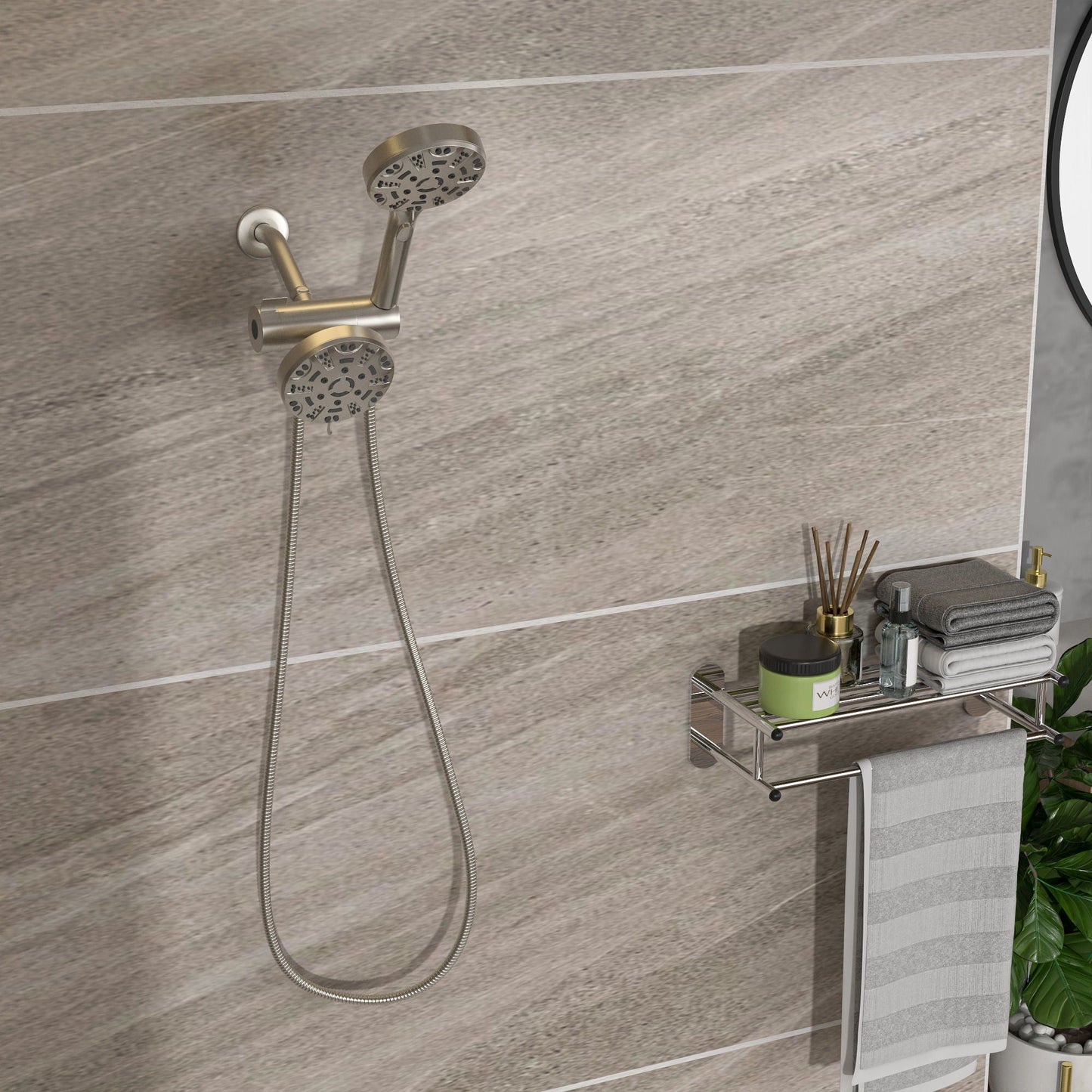 Multi Function Dual Shower Head 4.7" Rain Showerhead & 8 Function Hand Shower System - Brushed Nickel