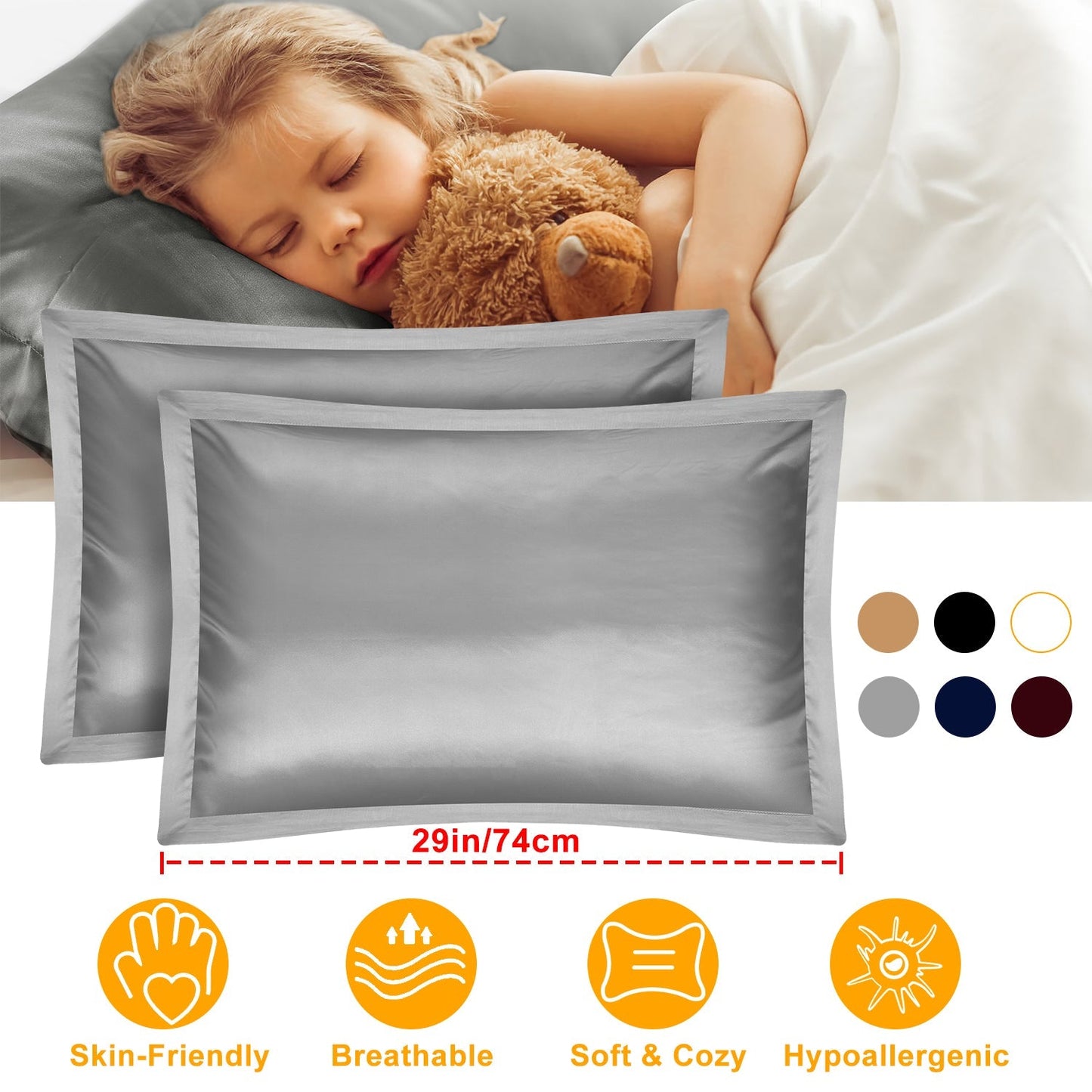2 Pack Soft Silky Satin Pillow Case Hypoallergenic Breathable Bed Pillow Cover Queen Size Pillowcase Great for Hair Skin