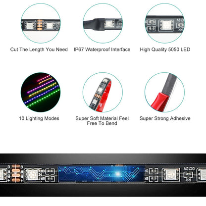 6Pcs Motorcycle LED Light Strips Multi-Color Neon Light Kits Waterproof DC 12V RGB Atmosphere Lights W/ Remote Controller Fit For Motorcycle Car SUV A