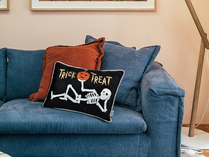 Trick or Treat Skeleton Velvet Throw Pillow Set of 2